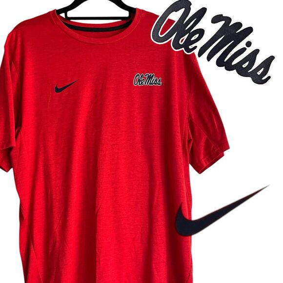 Ole Miss Rebels Nike Dri-FIT Short Sleeve Red Shirt - Men's Sz. L - Large - Picture 1 of 14